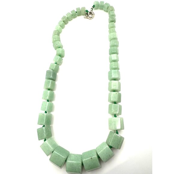 Natural Green Aventurine Necklace Vintage Chunky Hexagon Beads Hand Knotted - Picture 3 of 9